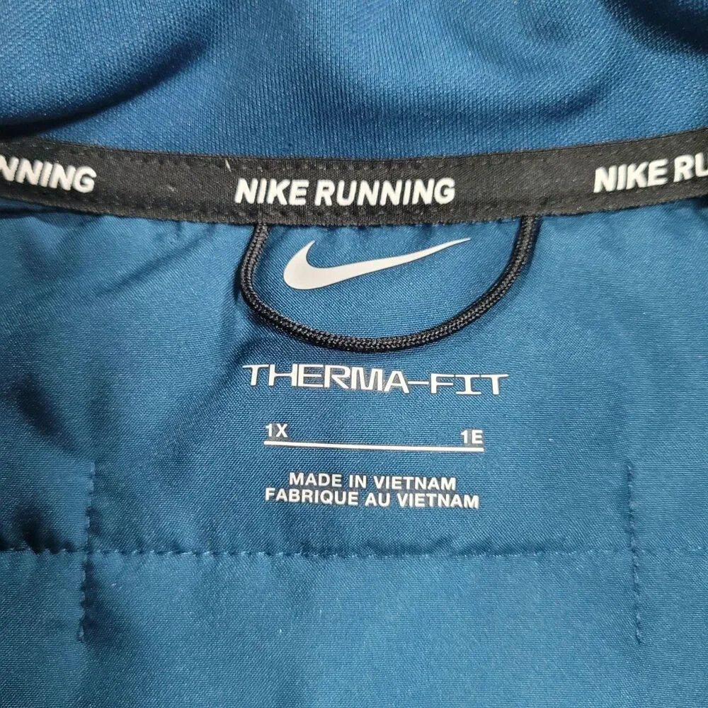 Nike Therma-FIT Running Vest Womens 1X Blue Quilted Full Zip Swoosh Logo